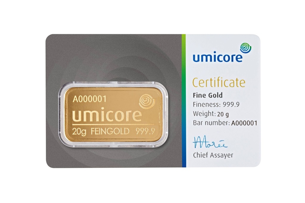 Umicore Goldbarren 20g Packung1