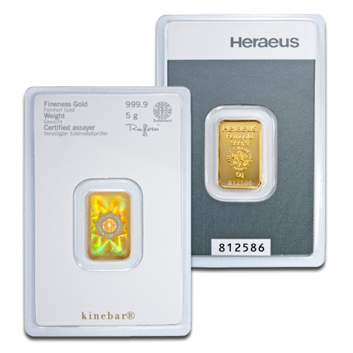 5 Gramm Goldbarren Heraeus Kinebarren®