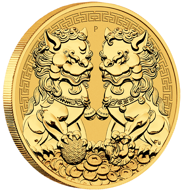 Australian &quot;Chinese Myth &amp; Legends&quot; Double Pixiu 1 Unze Goldmünze 2021