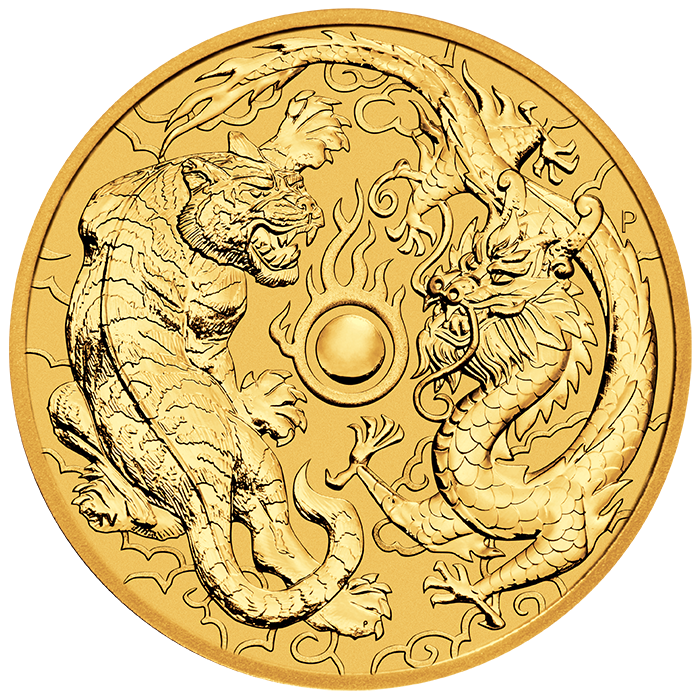 Australien "Chinese Myths & Legends" Drache und Tiger 1 Unze Goldmünze 2019