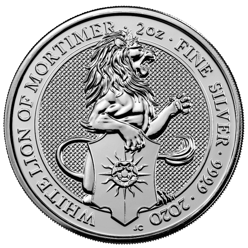 Queen's Beasts White Lion of Mortimer 2 Unzen Silbermünze 2020 | differenzbesteuert