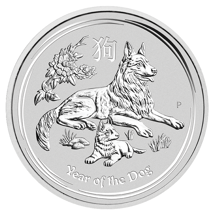 Lunar II Hund 2 Unzen Silbermünze 2018 differenzbesteuert