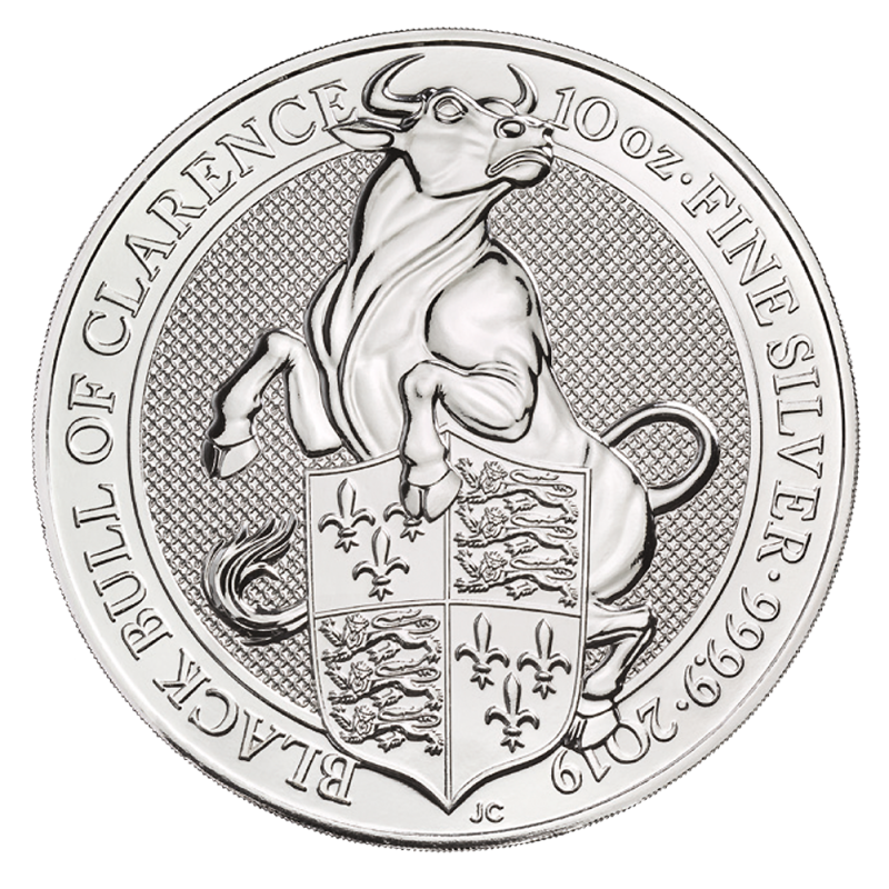 Queen's Beasts Black Bull of Clarence 10 Unzen Silbermünze 2019 | differenzbesteuert