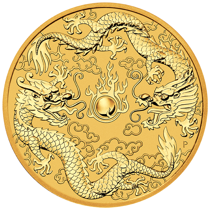 Australien &quot;Chinese Myths &amp; Legends&quot; Drache und Drache 1 Unze Goldmünze 2020