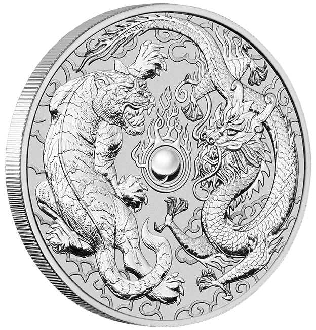 Australian "Chinese Myth & Legends" Drache und Tiger 1oz Silbermünze 2018 differenzbesteuert