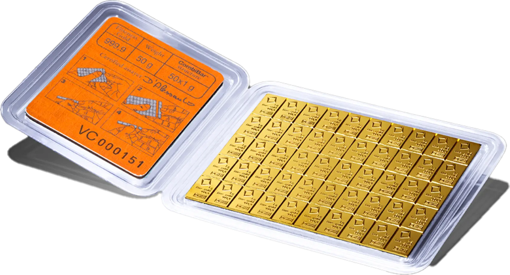 50 x 1g Gold Tafelbarren Valcambi mit Zertifikat
