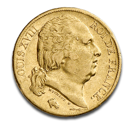 20 Franken Ludwig XVIII. Goldmünze | 1816-1824 | Frankreich