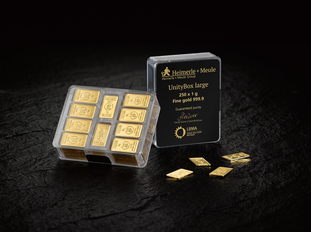250 x 1 Gramm Goldbarren | Heimerle + Meule UnityBar