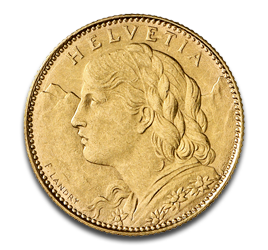 10 Schweizer Franken halber Vreneli Goldmünze | 1911-1922