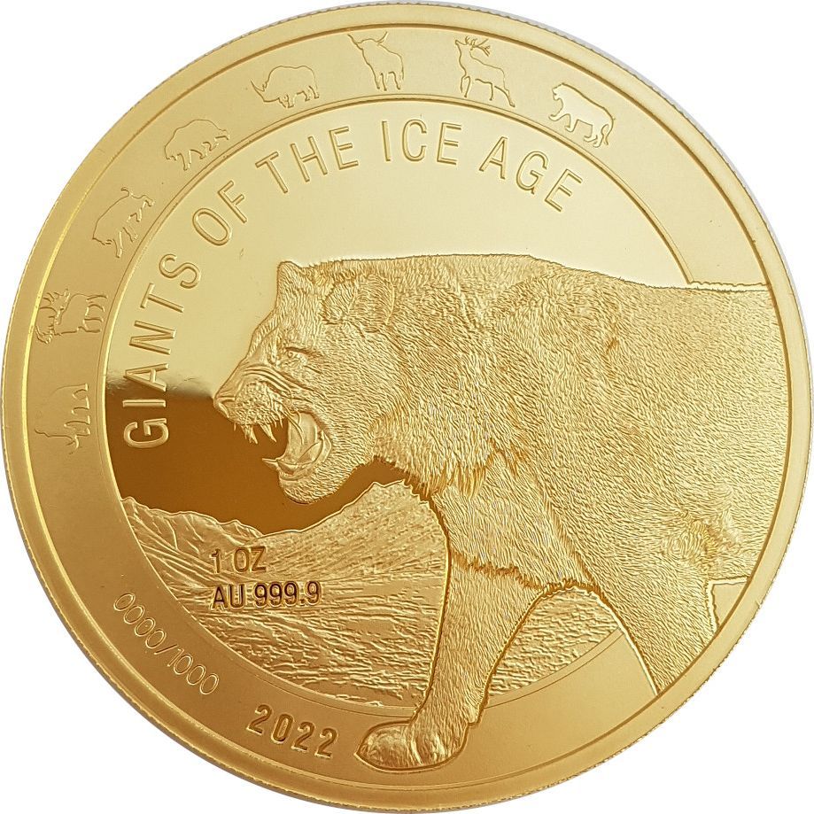 Giganten der Eiszeit - Höhlenlöwe 1 Unze Goldmünze 2022