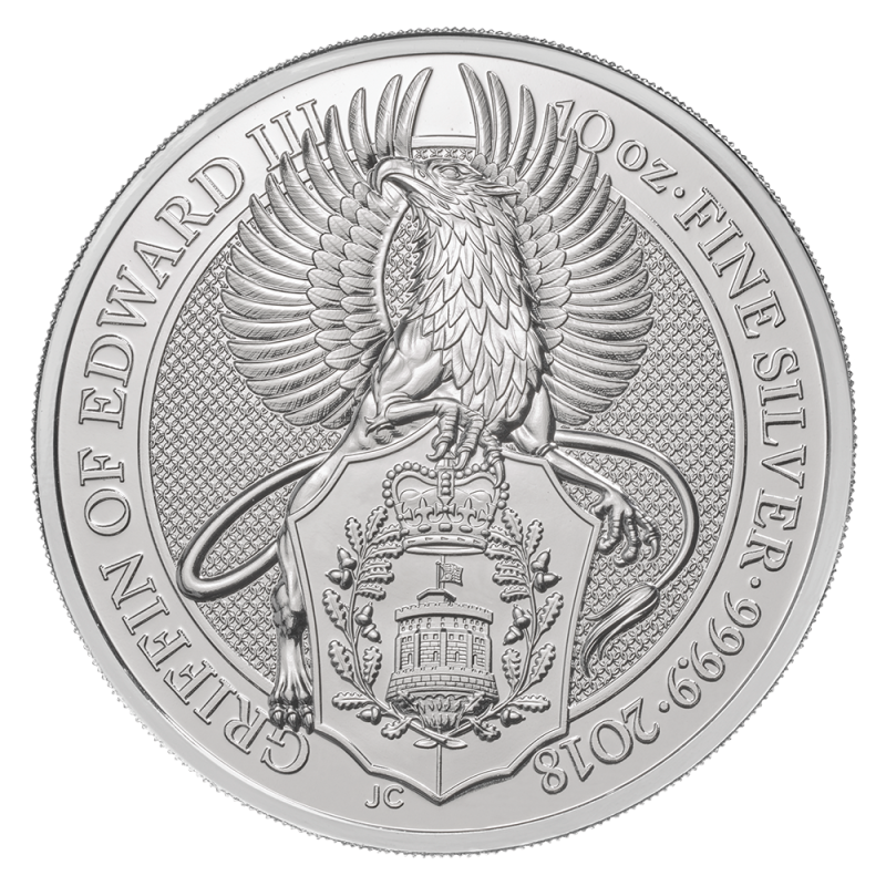 Queen's Beasts Griffin of Edward III 10 Unzen Silbermünze 2018 | differenzbesteuert