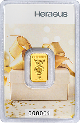 2 Gramm Goldbarren | Heraeus Geschenkbarren