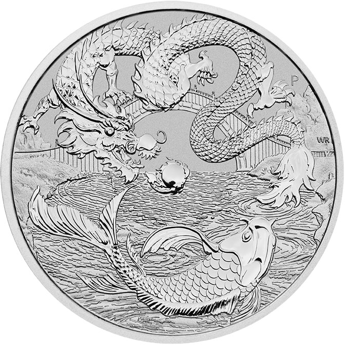 Australian "Chinese Myths & Legends" Drache und Koi 1 Unze Silbermünze 2023