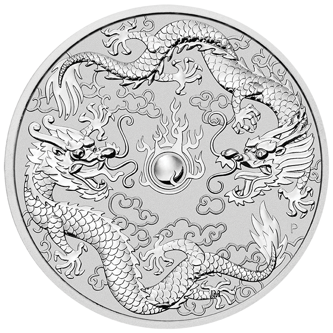 Australian "Chinese Myths & Legends" Drache und Drache 1 Unze Silbermünze 2019 differenzbesteuert