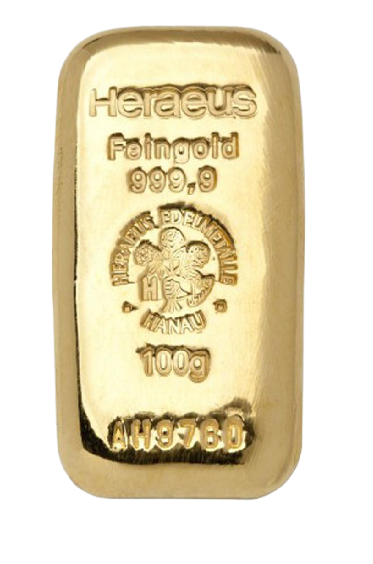100 Gramm Goldbarren | Heraeus mit Zertifikat - gegossen