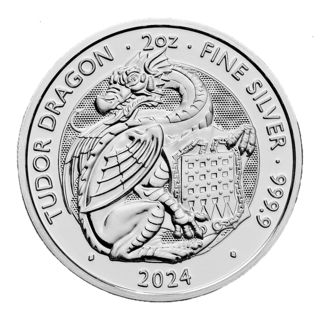 Tudor Beasts Tudor Dragon 2 Unzen Silbermünze 2024 | differenzbesteuert