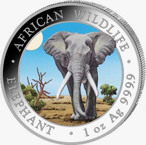 Somalia Elefant 1 Unze Silbermünze 2025 - coloriert | differenzbesteuert