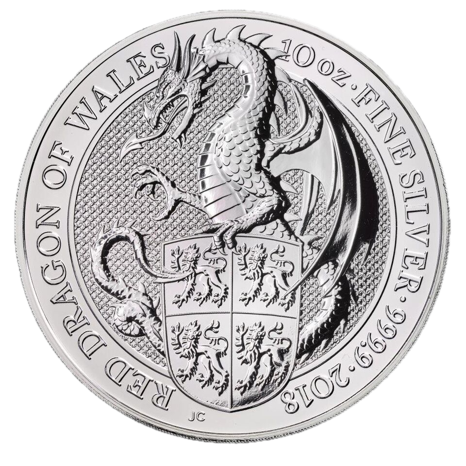 Queen's Beasts Red Dragon of Wales 10 Unzen Silbermünze 2018 | differenzbesteuert