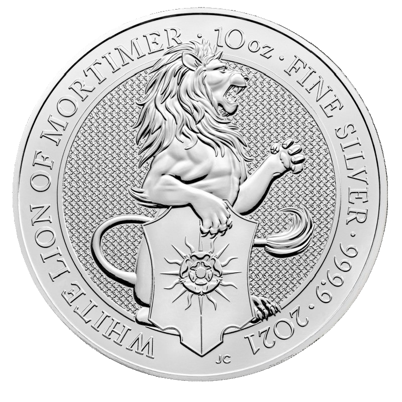 Queen's Beasts White Lion of Mortimer 10 Unzen Silbermünze 2021 | differenzbesteuert