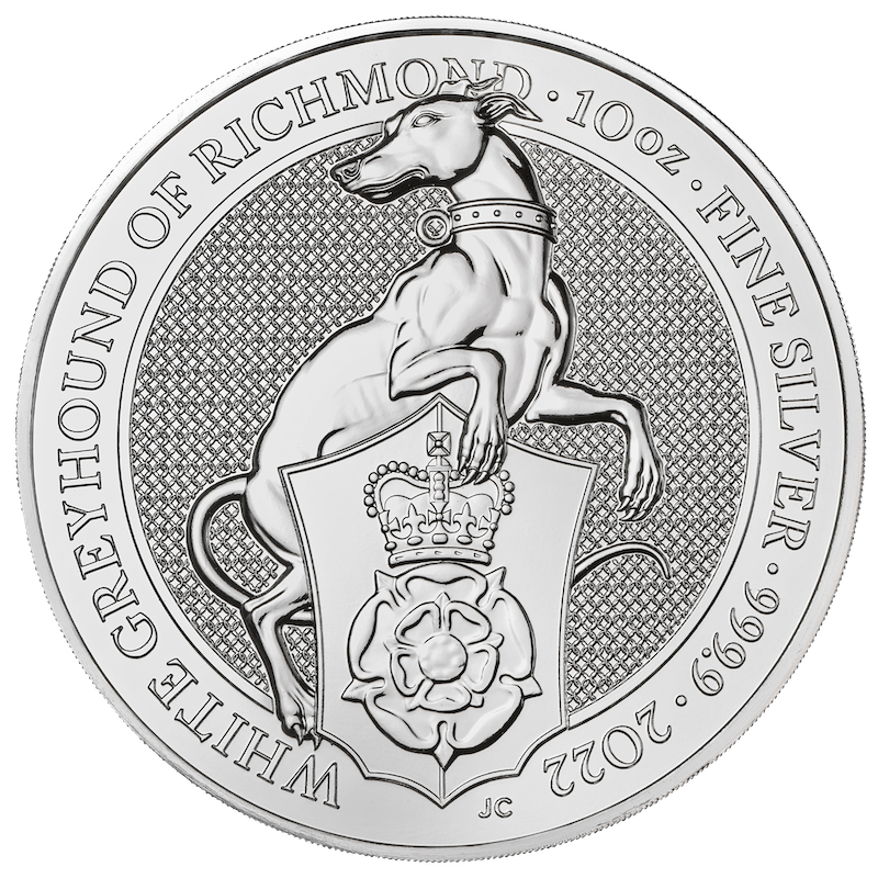 Queen's Beasts White Greyhound of Richmond 10 Unzen Silbermünze 2022 | differenzbesteuert