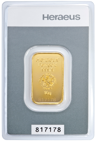 10 Gramm Goldbarren Heraeus Kinebarren®