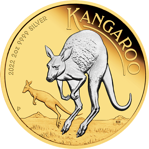 Australien Känguru 2 Unzen Silbermünze 2022 - teilvergoldet | differenzbesteuert