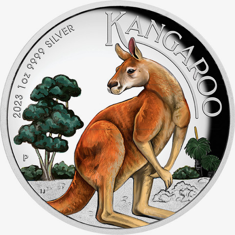 Australien Känguru 1 Unze Silbermünze 2023 coloriert - Proof | High Relief