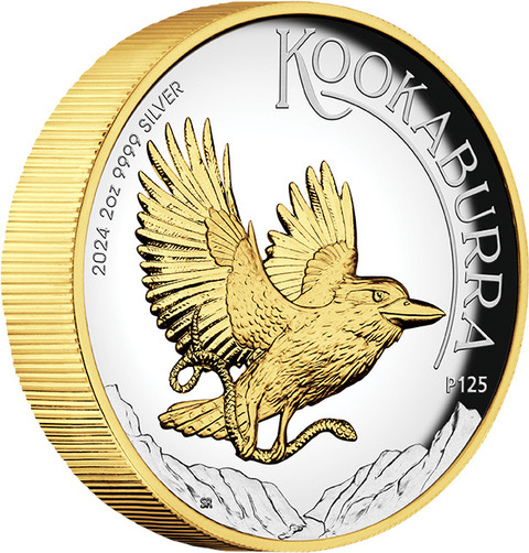 Australien Kookaburra 2 Unzen Silbermünze 2024 teilvergoldet - Proof / High Relief | differenzbesteuert
