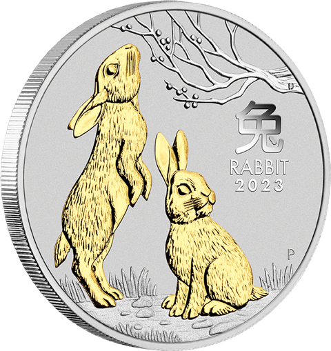 Australien Lunar III Hase 2023 1 Unze Silbermünze | teilvergoldet