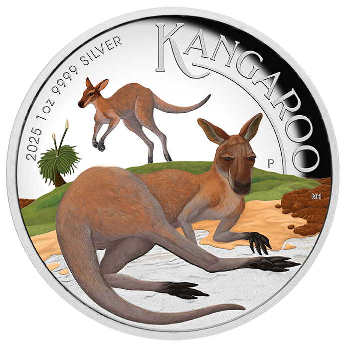 Australien Känguru 1 Unze Silbermünze 2025 coloriert Polierte Platte - High Relief