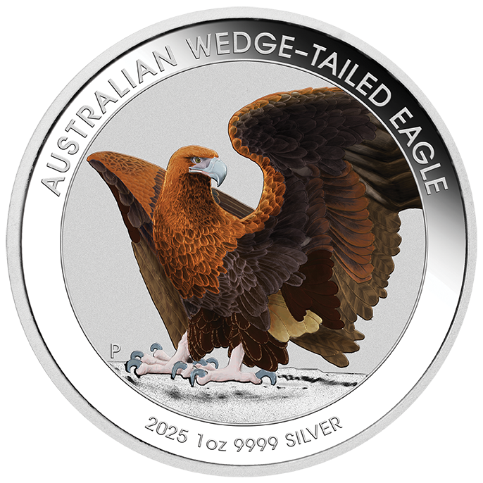 Australien Wedge-Tailed Eagle 1 Unze Silbermünze 2025 coloriert - Coincard