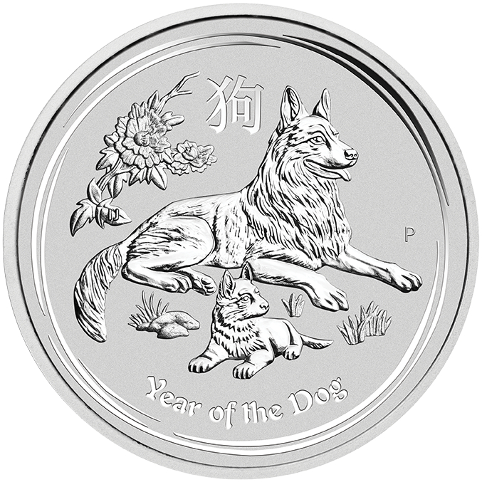 Lunar II Hund 5 Unzen Silbermünze 2018 | differenzbesteuert