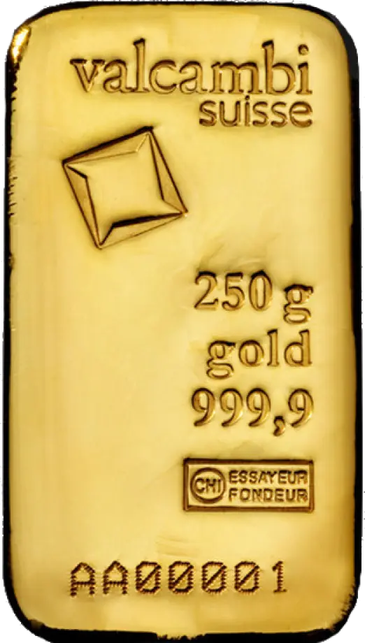 250 Gramm Goldbarren | Valcambi - gegossen
