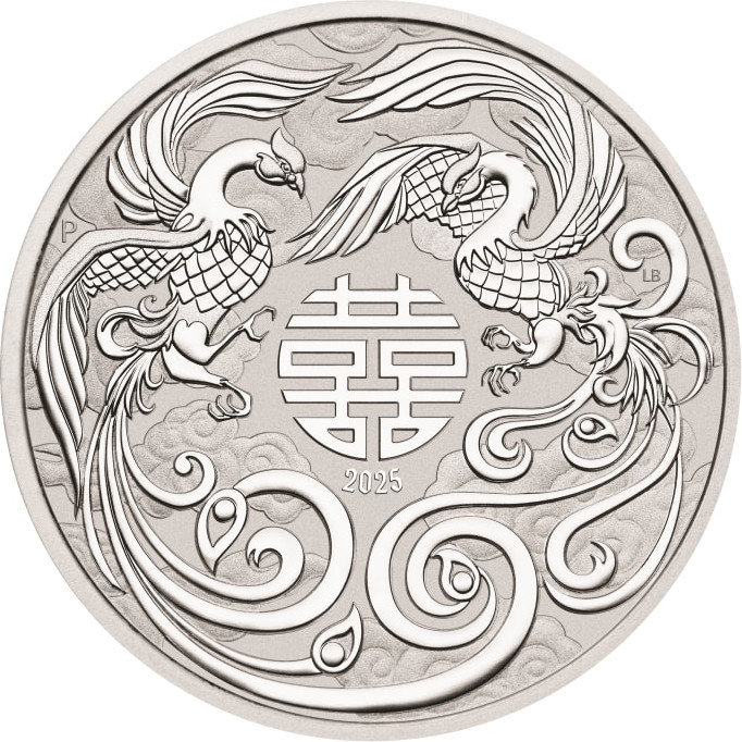 Australian "Chinese Myths & Legends" Double Phoenix 1 Unze Silbermünze 2025