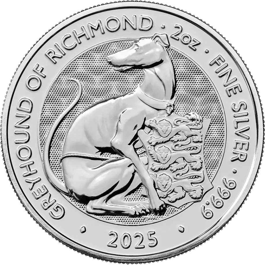 Tudor Beasts Greyhound 2 Unzen Silbermünze 2025