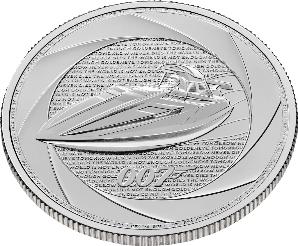 James Bond Sechs Jahrzehnte 007 - Bond of the 90s "Q-Branch Speedboat"- 1 Unze Silbermünze 2025