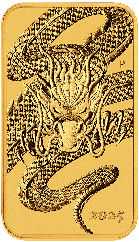 Drache 1 Unze Goldmünze rechteckig 2025