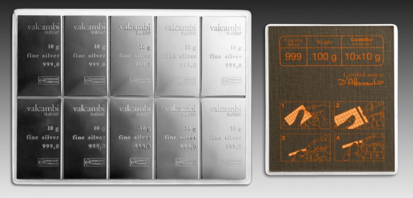 10 x 10g Silber Tafelbarren/Combibarren | Valcambi