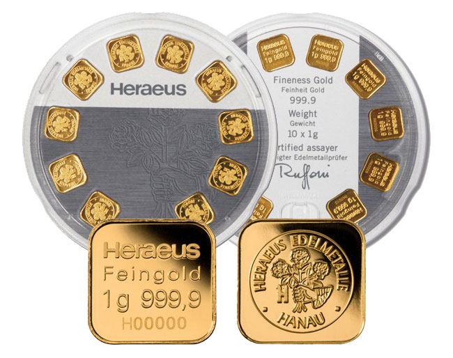 10 x 1 Gramm Goldbarren | Heraeus MultiDisc