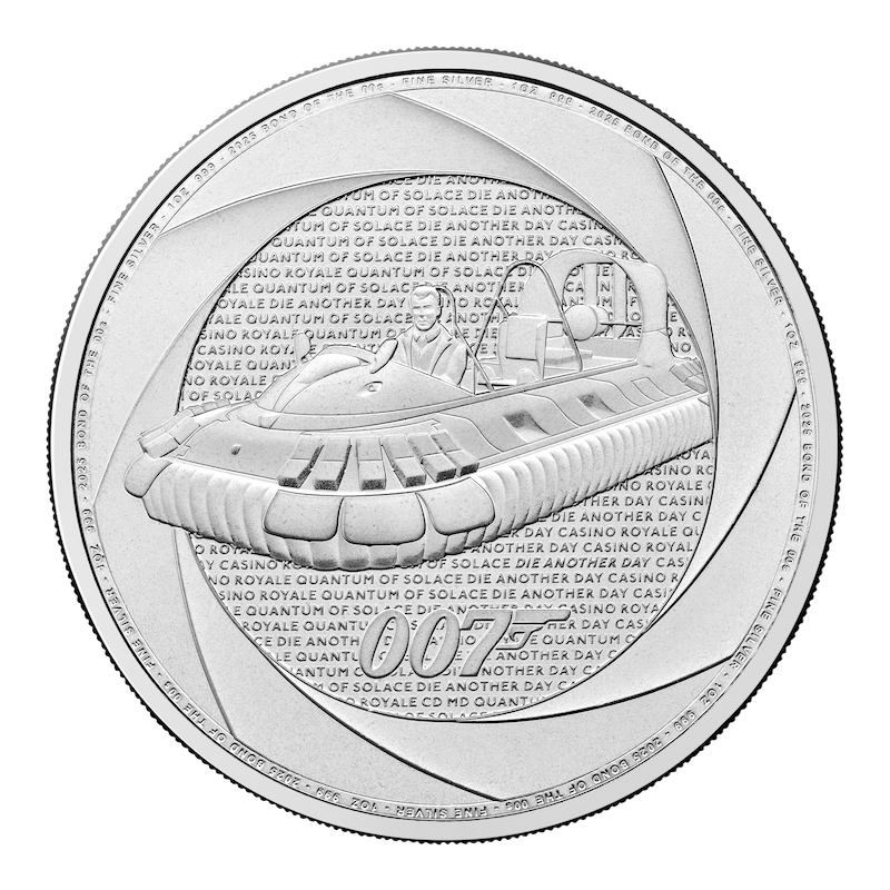 James Bond Sechs Jahrzehnte 007 - Bond of the 2000s "Hovercraft"- 1 Unze Silbermünze 2025