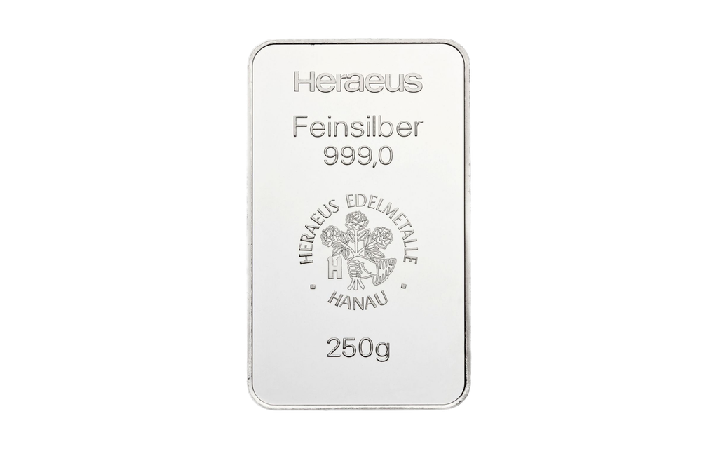 250 Gramm Silberbarren | Heraeus - geprägt