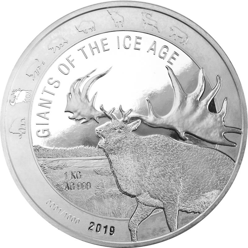 Giganten der Eiszeit - Riesenhirsch 1 Kilo Silbermünze 2019 | differenzbesteuert