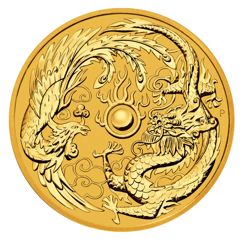 Australien "Chinese Myths & Legends" Drache und Phönix 1 Unze Goldmünze 2018