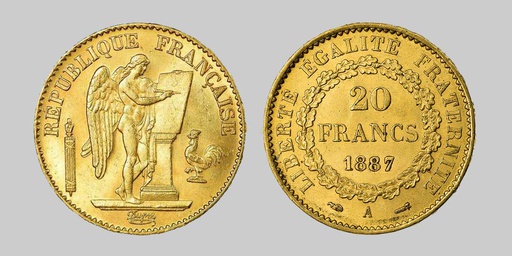 [11005] 20 Franken Genius - stehender Engel Goldmünze | 1871-1898 | Frankreich