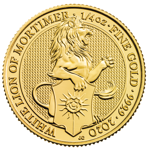 [109281] Queen's Beasts White Lion of Mortimer 1/4 Unze Goldmünze 2020