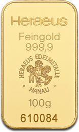 [30006] 100 Gramm Goldbarren Heraeus mit Zertifikat
