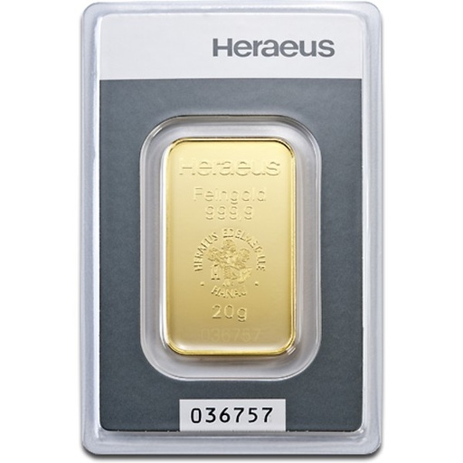 [30004] 20 Gramm Goldbarren Heraeus mit Zertifikat