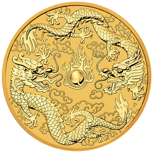 [101219] Australien &quot;Chinese Myths &amp; Legends&quot; Drache und Drache 1 Unze Goldmünze 2020