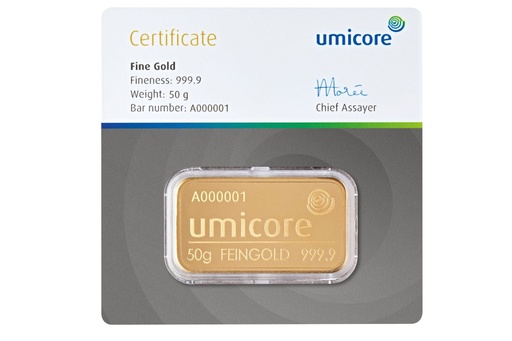 [30036] 50 Gramm Goldbarren Umicore