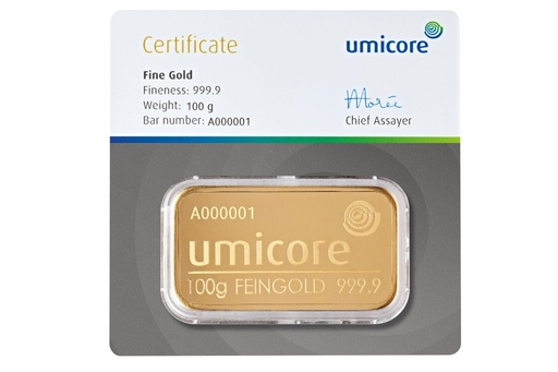 [30037] 100 Gramm Goldbarren Umicore